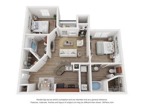 Floor plan for 2 beds, 2 baths, 900 sqft